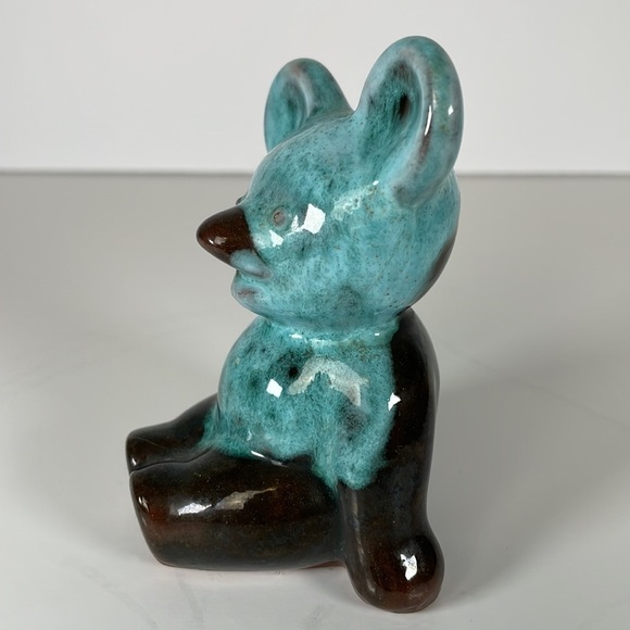Vintage Canadiana Pottery Canuck Teddy Bear Black Blue Green Drip Glaze Canada - Picture 2 of 8